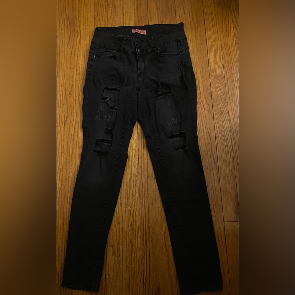 Black Ripped Wax Jeans